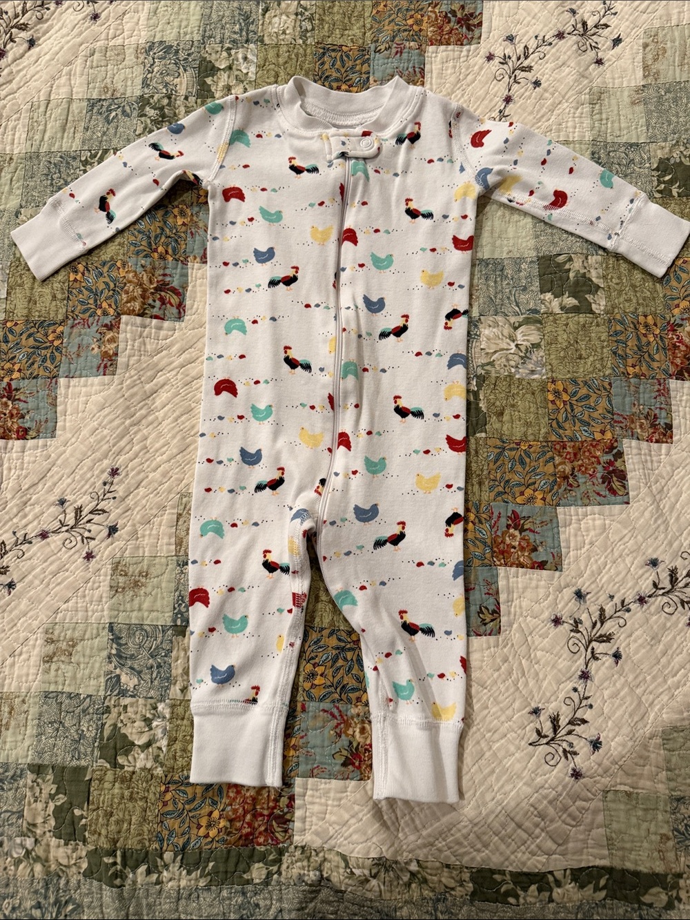 Hanna Andersson White Baby One-Piece with Colorful Chicken Print